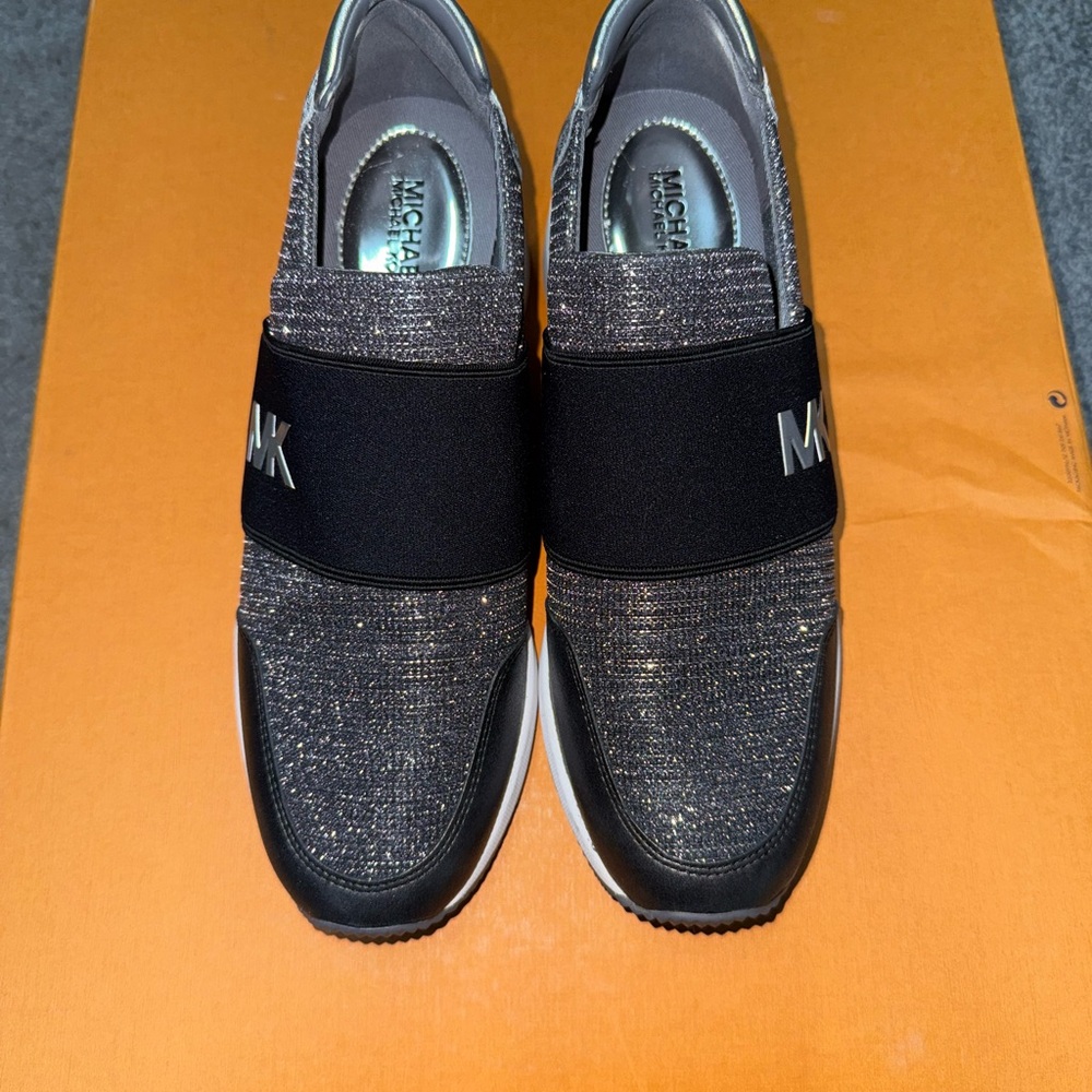 Michael Kors Glittery Black and Silver Slip-Ons